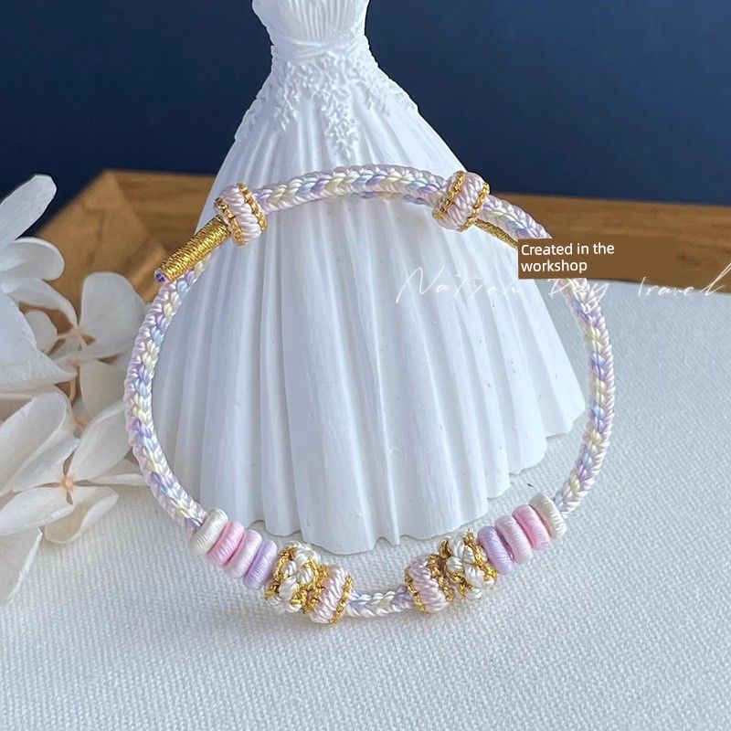 Hand-Woven Peach Blossom Carrying Strap Wearable Gold Lucky Beads Braided Rope Semi-Finished DIY Lucky Red Rope Bracelet for Women