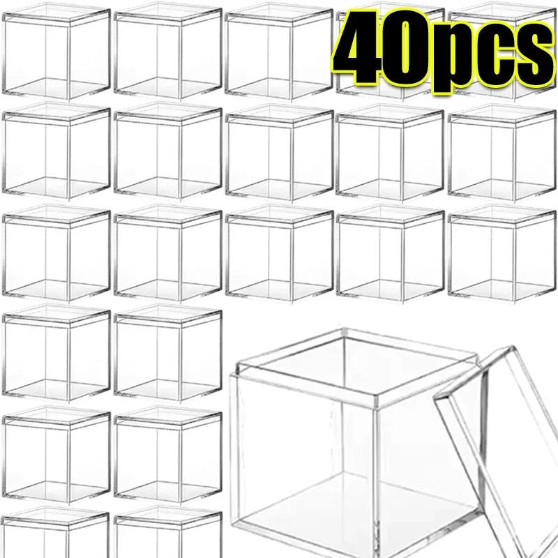 1-50pcs New Square Transparent Plastic Boxes with Lid for Food Acrylic Candy Gift Figurine Display Small Candy Boxes