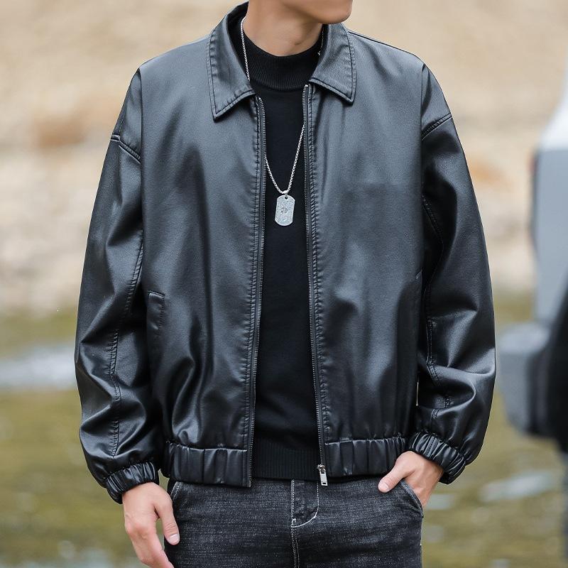 New retro ruffian handsome street daily casual young men's pu leather jacket leather shoulder fashion leather jacket men