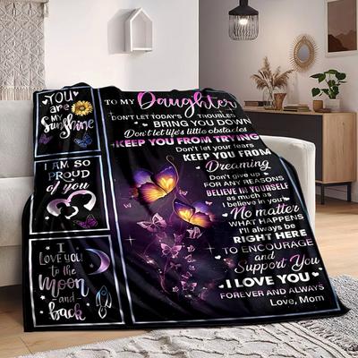 1pc Letter To Daughter Pattern Soft & Warm Polyester Knit Blanket, Digital Printed, All-Season Throw for Napping, Traveling, Sofa Yy250906032