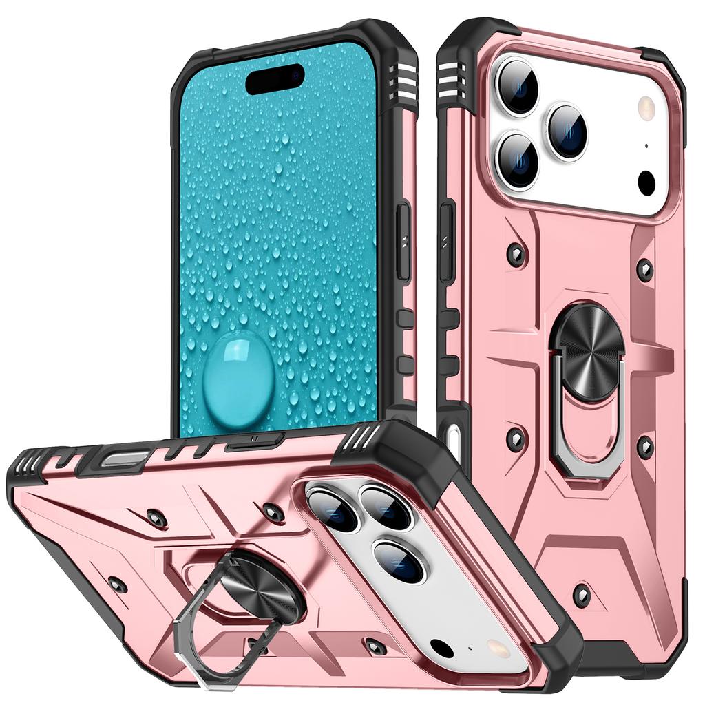 For iPhone 17 Pro Max Case PC+TPU Anti-Drop Phone Cover with Ring Kickstand