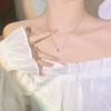 925 Silver Butterfly Pendant Necklace with White Mussel Shell & Rhinestone , Trendy Clavicle Chain for Women