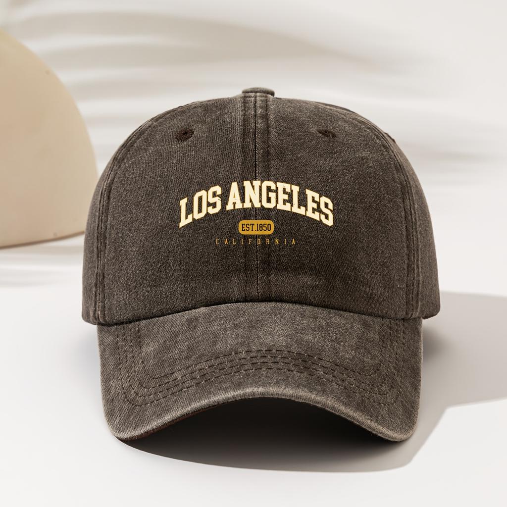 Pc Fashionable And Easy Washed Baseball Cap with LOS ANGELESESTmeter Printed Pattern Suitable for Outdoor Sports And Co