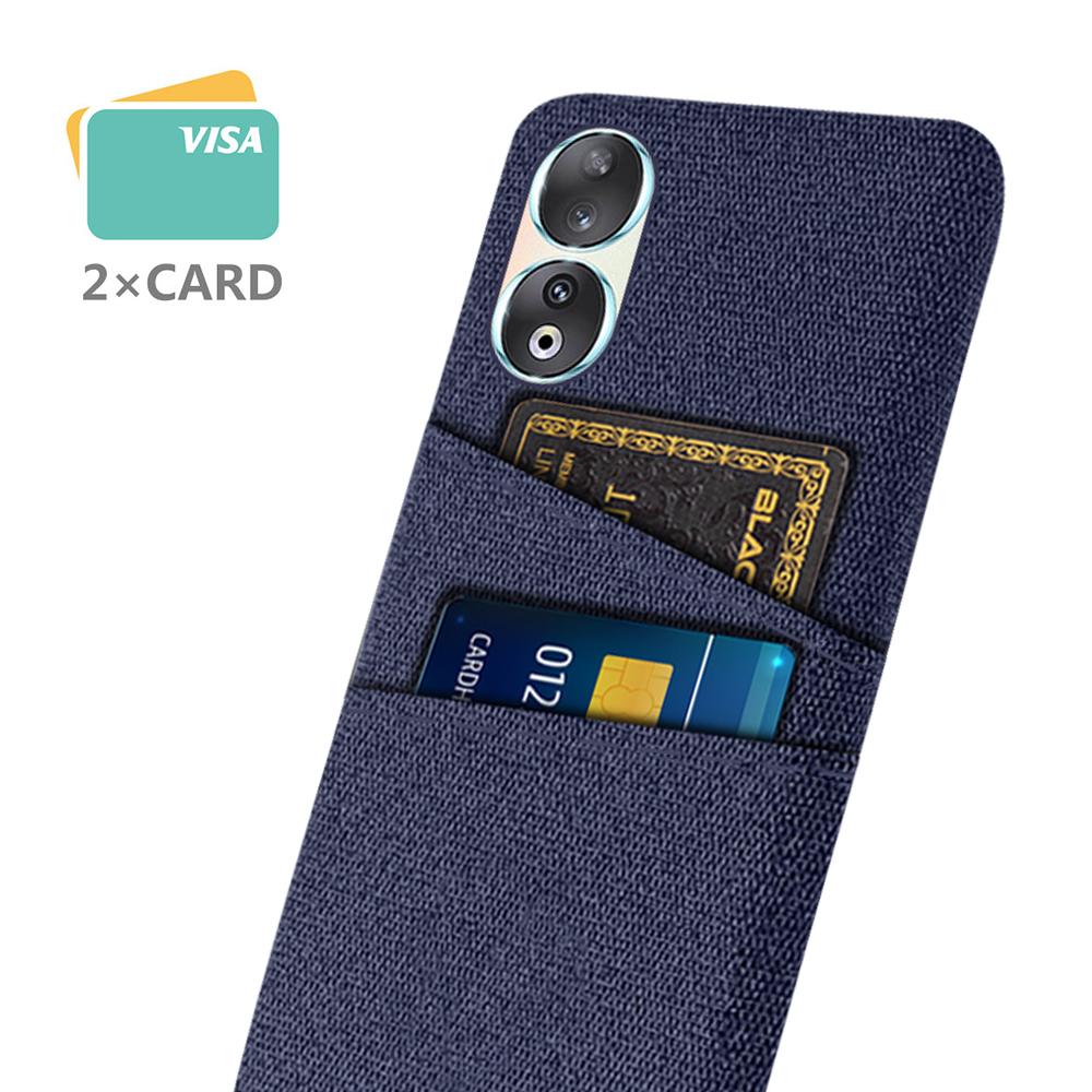 

Dual Card Holder Phone Case for Honor 90,Hard PC+Cloth Anti-scratch Phone Cover Blue