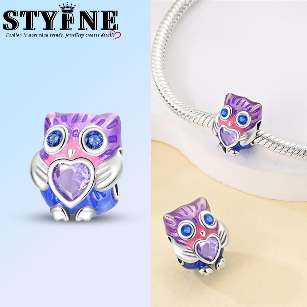 Copper Fashion Purple Owl Charms Beads Owl Safety Chain Fit Original Bracelets Diy Graduation Jewelry Gifts