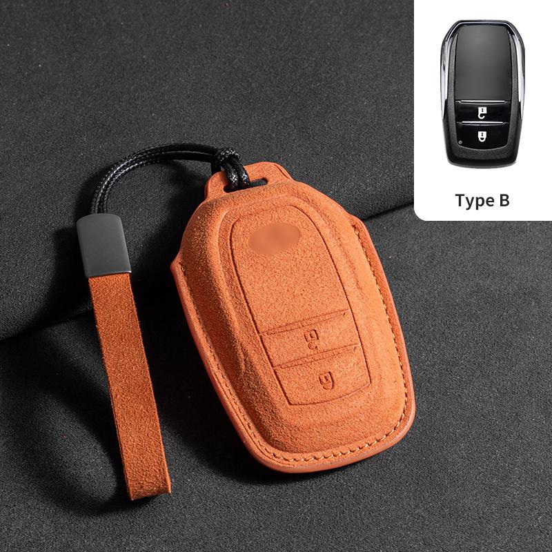 Leather Car Key Case for Toyota Prius Camry Corolla CHR C-HR RAV4 Land Cruiser 2/3 Button Keychain Suede Accessories