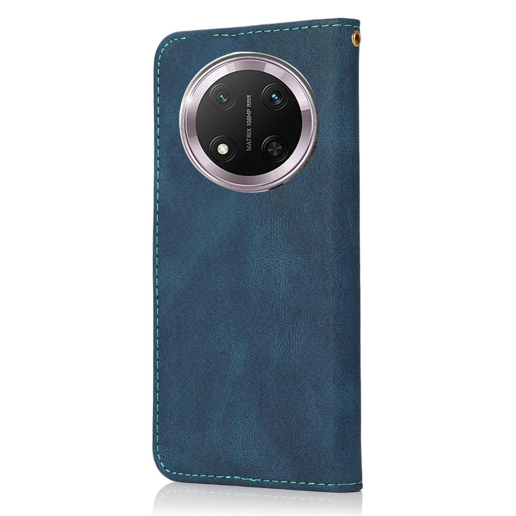 For Honor X9c 5G Case Color Splicing Wallet Stand Leather Phone Cover with Wrist Strap