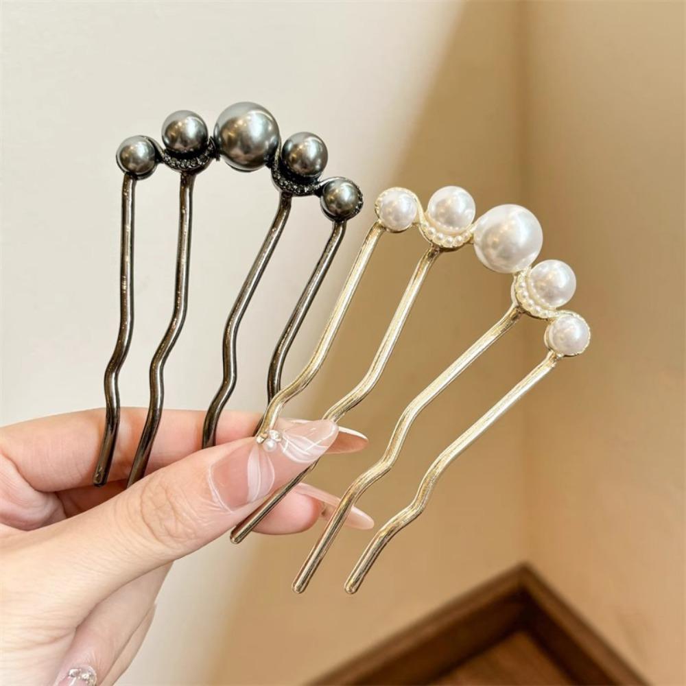 Fashion Metal U-Shaped Hair Stick for Women Girls Simple Pearl HairClip Pins Bun Maker Hairstyle Tools Hair Accessories