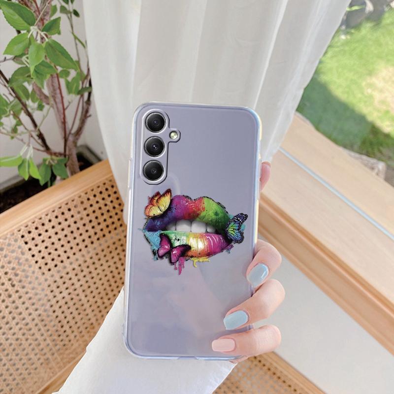 

М який прозорий силіконовий чохол Girls Lips Patterned для Samsung A55 M35 S24 Xiaomi Redmi Note 13 Poco C65 iPhone 15 Камера Протиударний захисний чохол iPhone 15 Plus