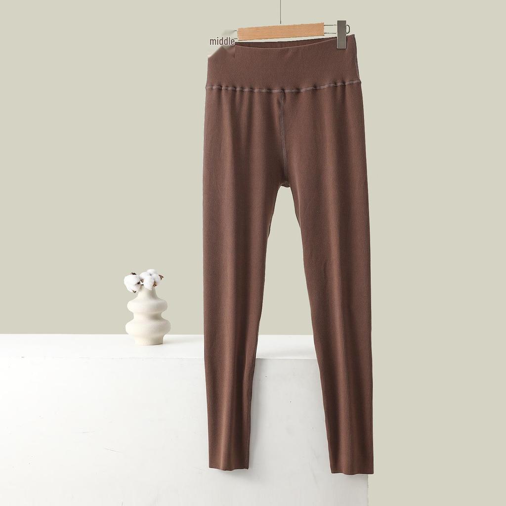 Women's High-Waisted Warm Slimming Pants - Brushed, Thickened, Stretchy, Plus Size, Cropped, Solid Color for Autumn/Winter