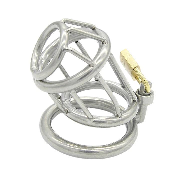 Male Chastity Ring Cage Lock Belt for Men Stainless Steel Silver Lock Bird