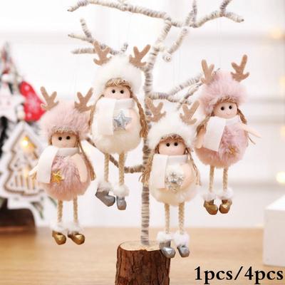 1/4 stuks Kerstengel Poppen Hanger Ornament Kerstboom Hangende Decoraties voor Huis Nieuwjaar Kinder Cadeau Knutsel