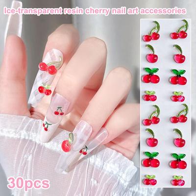 30Pcs Sweet 3D Mini Red Cherry Nail Art Accessories Resin Fruit Nail Charms Jewelry Nail Art Decorations Parts Diy Manicure Tool