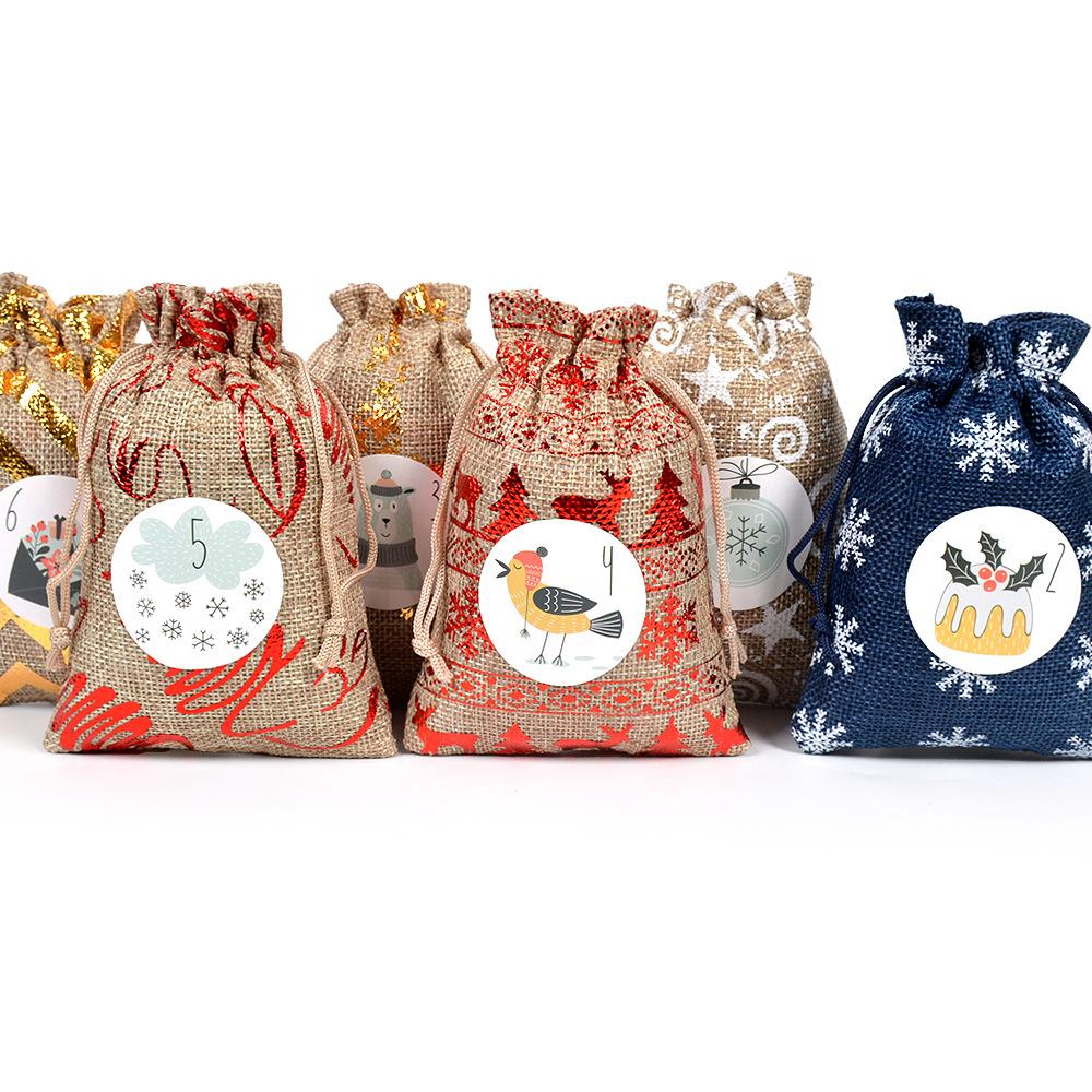 24pcs Christmas Arrival Countdown Drawstring Bag 24 Digital Linen Drawstring Bag Candy Drawstring Gift Bag