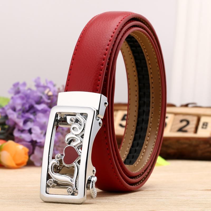 Women's Casual Double-Sided Lychee Pattern Leather Belt with Automatic Buckle
