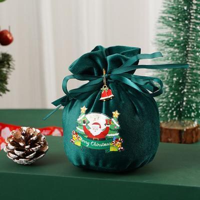 Santa Claus Christmas Candy Bag Antlers Printed Christmas Eve Gift Bag Velvet Cloth Merry Christmas Gift Drawstring Pouch