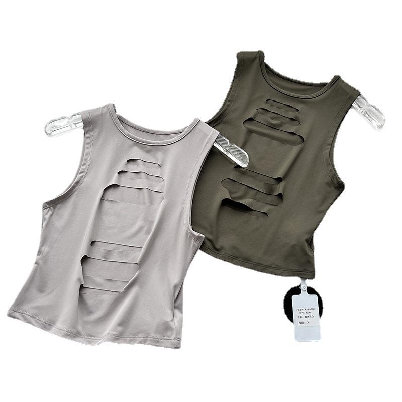 2023 Summer European-American Style Solid Color High Elastic Hollow Vest Crop Top for Women