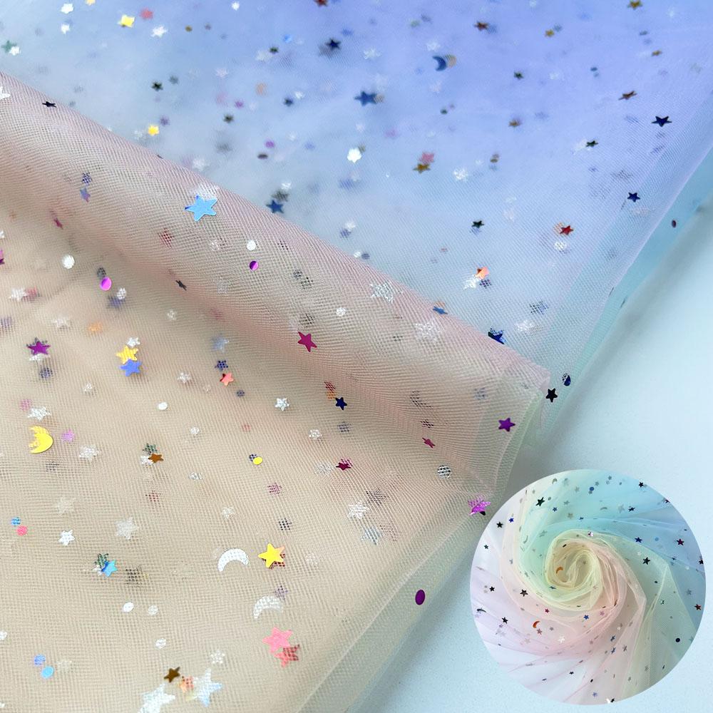 150x90cm Rainbow Organza Tissu Tulle Fabric Glittering for Sewing Children's Dress Star Mesh Fabric DIY Background Decoration