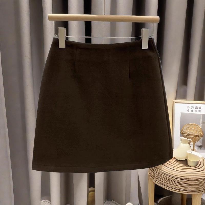 Women's Korean-Style Gray Wool A-line High-Waisted Slim Short Skirt - 2025 Autumn/Winter Collection