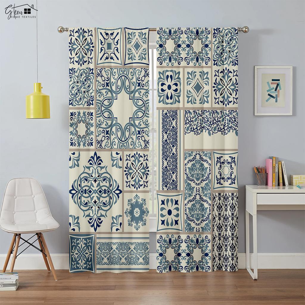 2-Pack Bohemian Colorful Plaid Pattern Printed Curtains Suitable For Bedroom, Living Room, Study Room Decorative Curtains