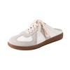 Grape Woman, Retro Hong Kong Style Round Head Color Matching Casual Board Shoes Lace-up German Training Little White Shoes Women's Spring and Autumn