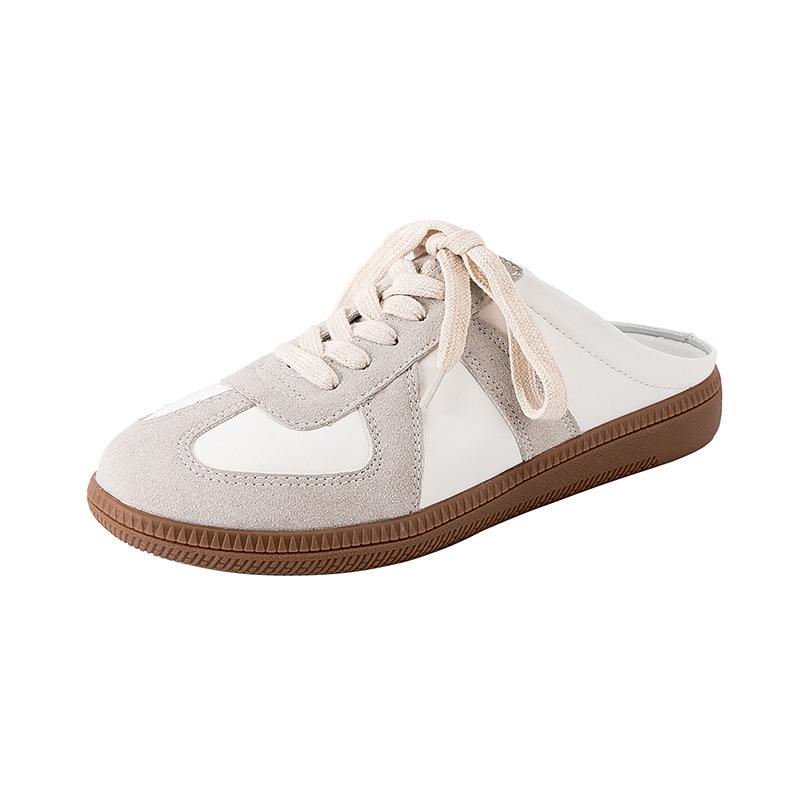 Grape Woman, Retro Hong Kong Style Round Head Color Matching Casual Board Shoes Lace-up German Training Little White Shoes Women's Spring and Autumn