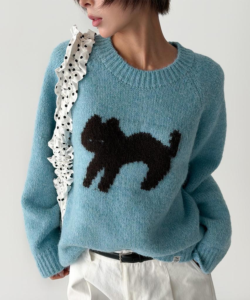 THE GREEN LAB Katze Jacquard Pullover [Blau]