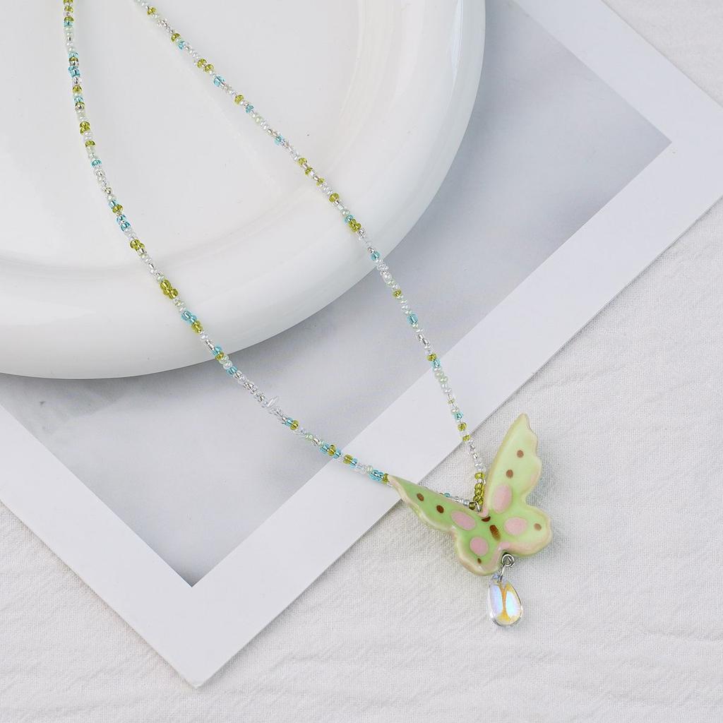 Bohemian Rice Beads Colored Beaded Ceramic Clouds Cute Fresh Necklace Neck Chain Collarbone Chain