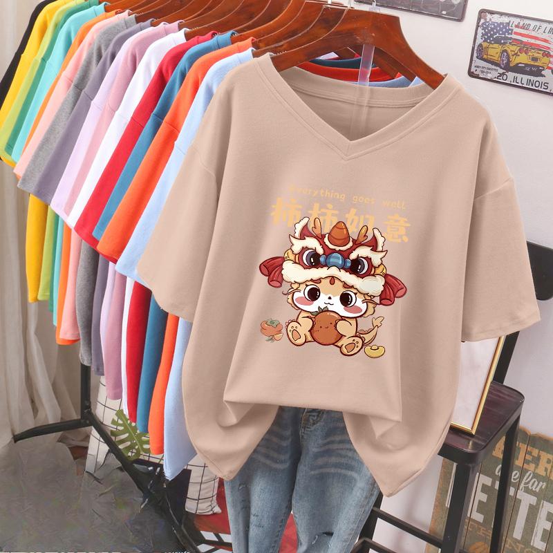 

Женская футболка с коротким рукавом, большого размера, свободная и стройнящая, топ с V-образным вырезом с принтом 5XL абрикосовый