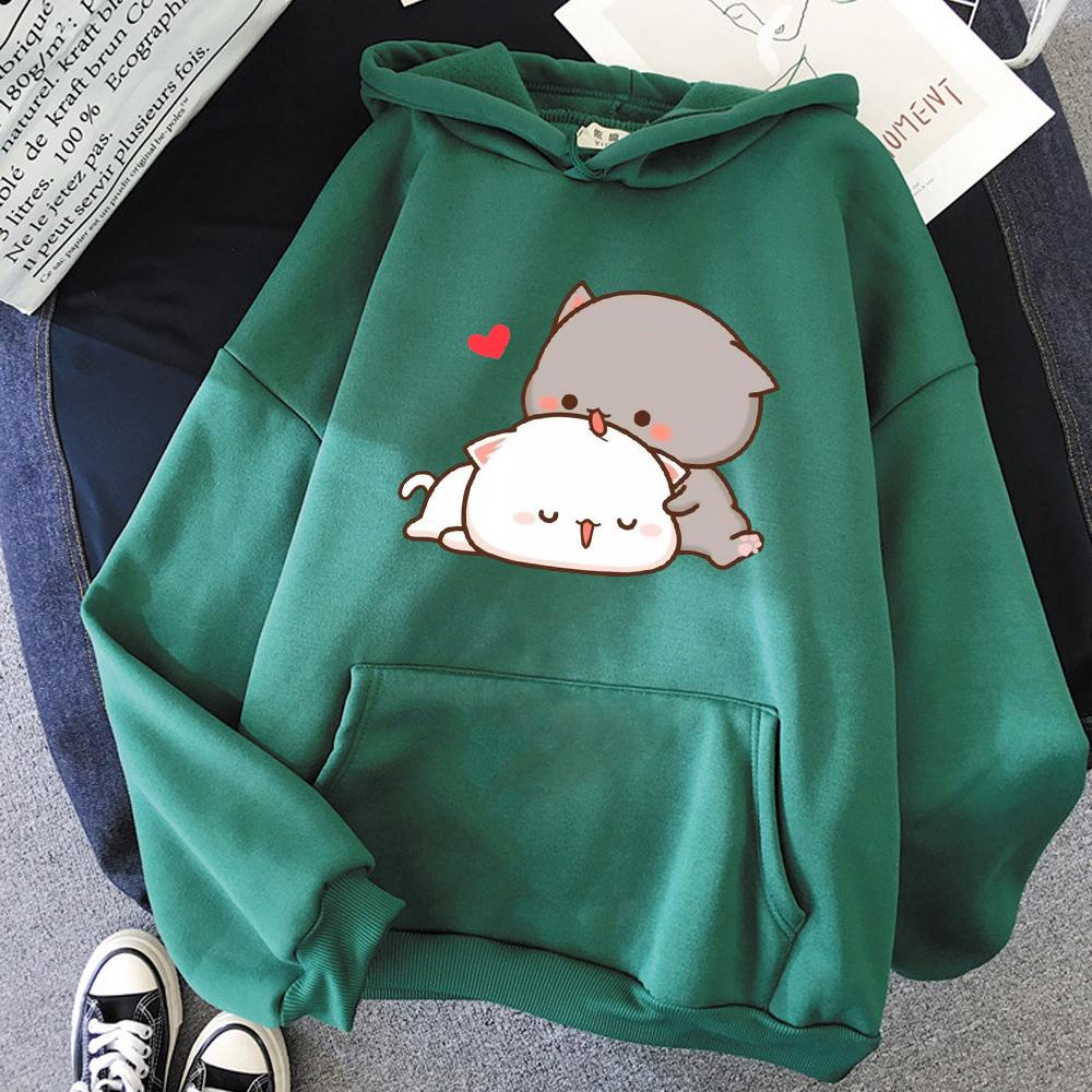 Pfirsich Katze Kawaii Nette Plus Größe Hoodies Warme Harajuku Übergroßen Sweatshirt Frauen Cartoon Winter Druck Pullover Lose Streetwear