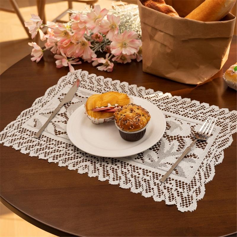 2Pcs Elegant Lace Tablecloths Square Florals Artwork Neutral Tone Sturdy Polyester Home Furnishing Textiles