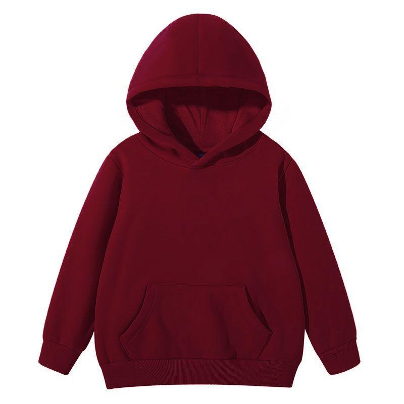 4-14 Years Kids Solid Color Hooded Pullover Long Sleeve Coat