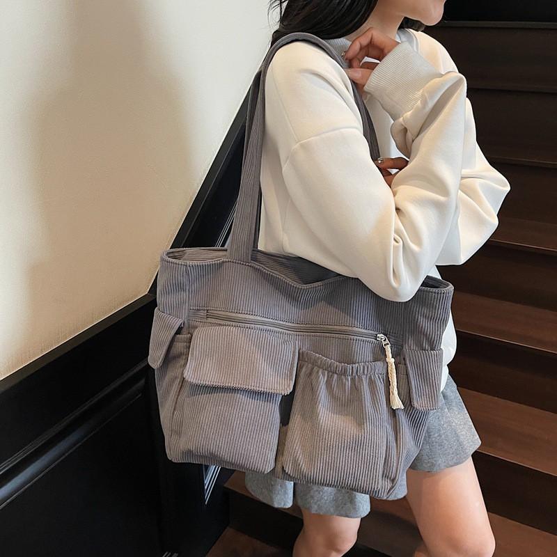 Simple Japanese Corduroy Tote Bag Large Capacity Commuting All-matching Student Handbag New