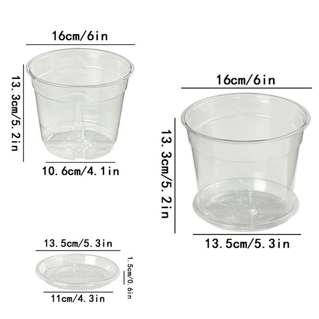 Nursery Pots For Plants 10-Piece With 10 Trays Transparent Flower Pots Hydroponic Planting Cup For Indoor Outdoor Garden Balcony