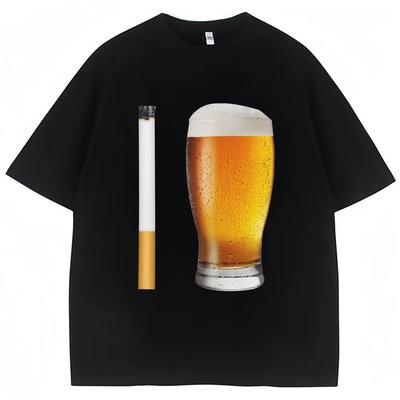 Funny Meme Tshirt Cigarette and Beer Humor Joke Print T Shirt Unisex Women Fashion Oversized Cotton Casual Short Sleeve Streetwear