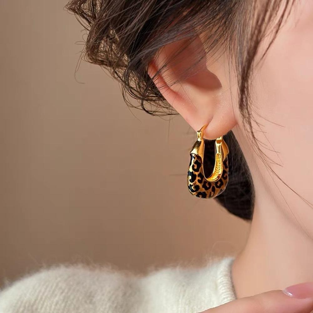 Maillard Leopard Print U-shaped Ear Buckle Niche Design Simple Autumn and Winter Unique High-end Versatile Ear Buckle