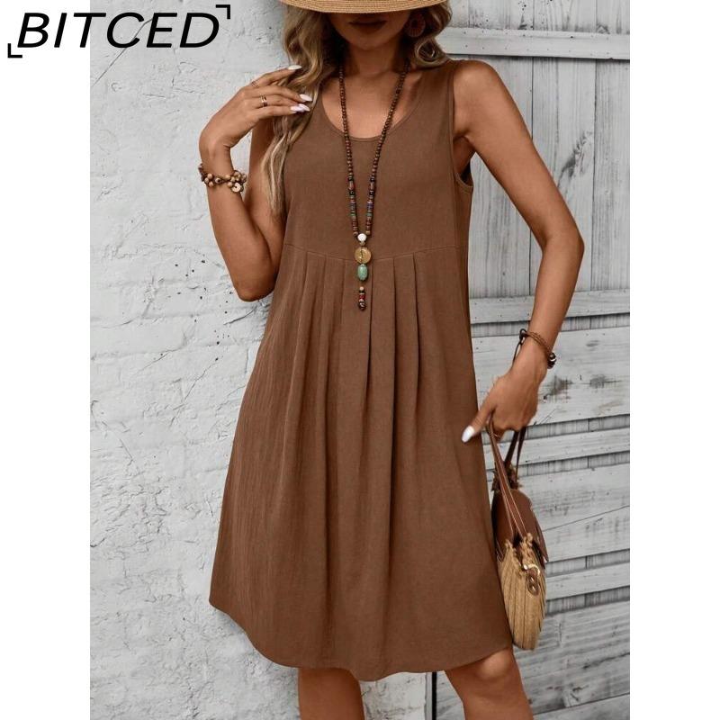 BITCED Moda damă vară primăvară culoare uni imprimeu fără mâneci decolteu o talie înaltă rochii casual