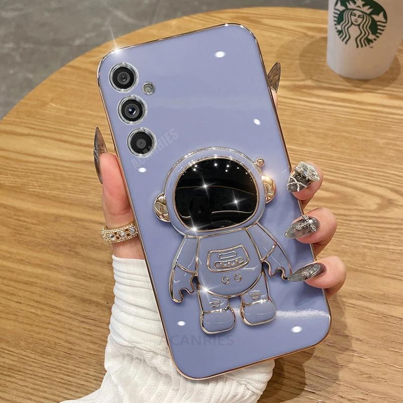 S24FE S25 Ultra Astronaut Holder Plating Case For Samsung Galaxy A16 A26 A36 A56 A15 A35 A55 M15 M35 M55 Silicone Stand Cover