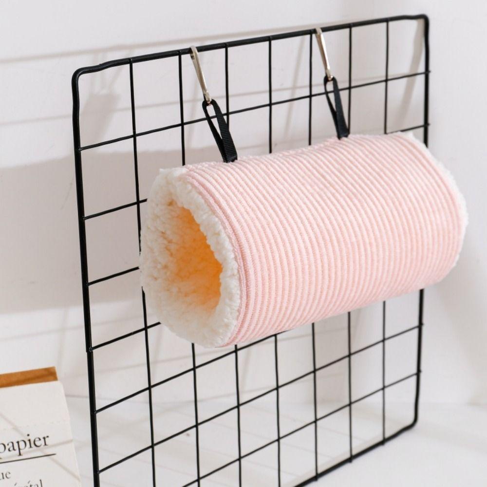 Cute Plush Guinea Pig Tunnel Plush Lining Striped Print Warm Bird House Thickened Warm Nest Hamster Cage House Winter Sleeping