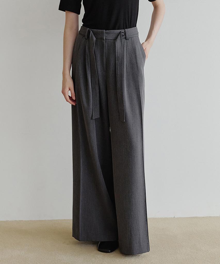 MAKE A TOAST Layered Belted Wide Slacks (Dark Gray) Mbffpa005Dg