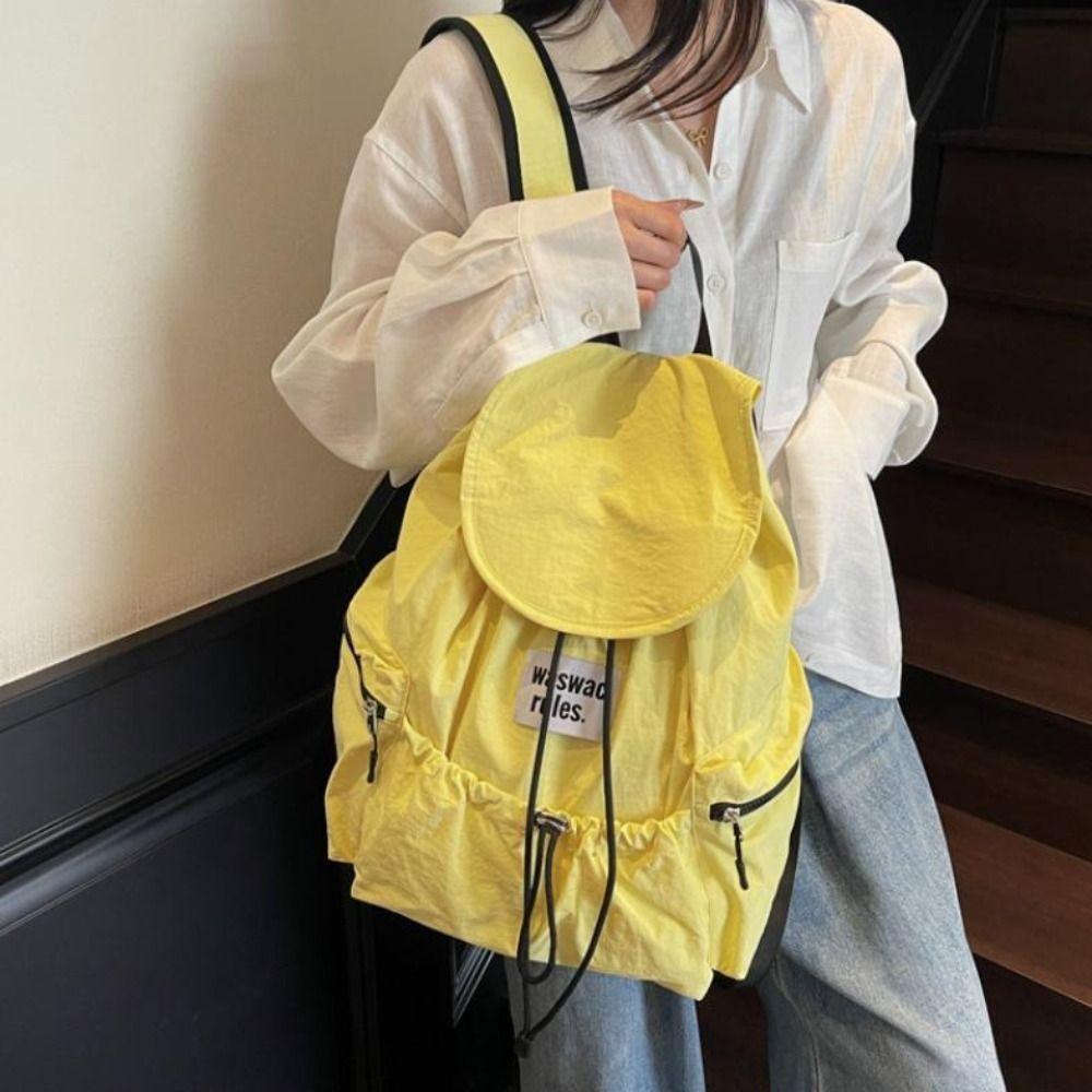 Solid Color Drawsting Backpacks Light Weight Student Schoolbag Korean Ruched Shoulder Bags  Travel