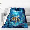 1pc Blue Blanket Sea Turtle 3D Printed Comfortable Flannel Blanket for Home Living Room Bedroom Decor Birthday Gift