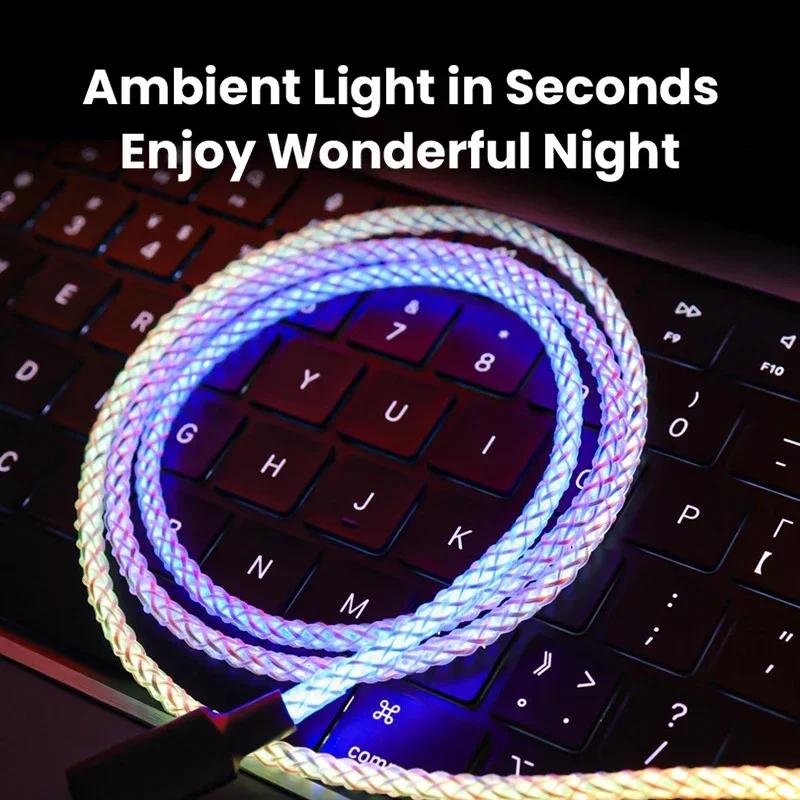 100W Fast Charging RGB Cable  Breathing Light 66W Type C USB C Data Cable For Samsung  Macbook 30W Quick Charge For Xiaomi
