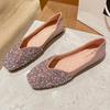 Square Toe Rhinestone Flat Loafers, Women's Plus Size (41-43), Soft Sole, Comfortable Low-Cut Design