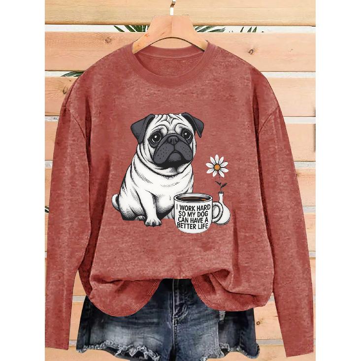 Women's Casual Sports Long Sleeve T Shirt,Soft Cotton Material, Loose and Comfortable fit,Pet Dog Pattern print,Ideal Gift for Pet Lovers for Summer