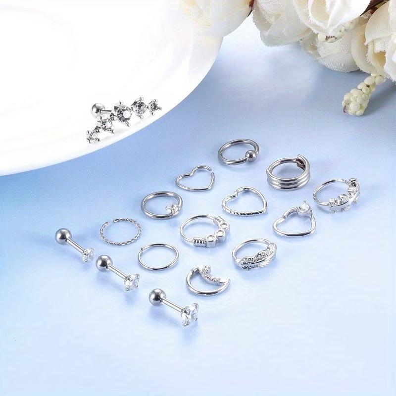 Fashion Colorful Nose Rings, Earrings & Lip Rings Stainless Steel Hypoallergenic Body Piercing Set, Exquisite Wedding Jewelry