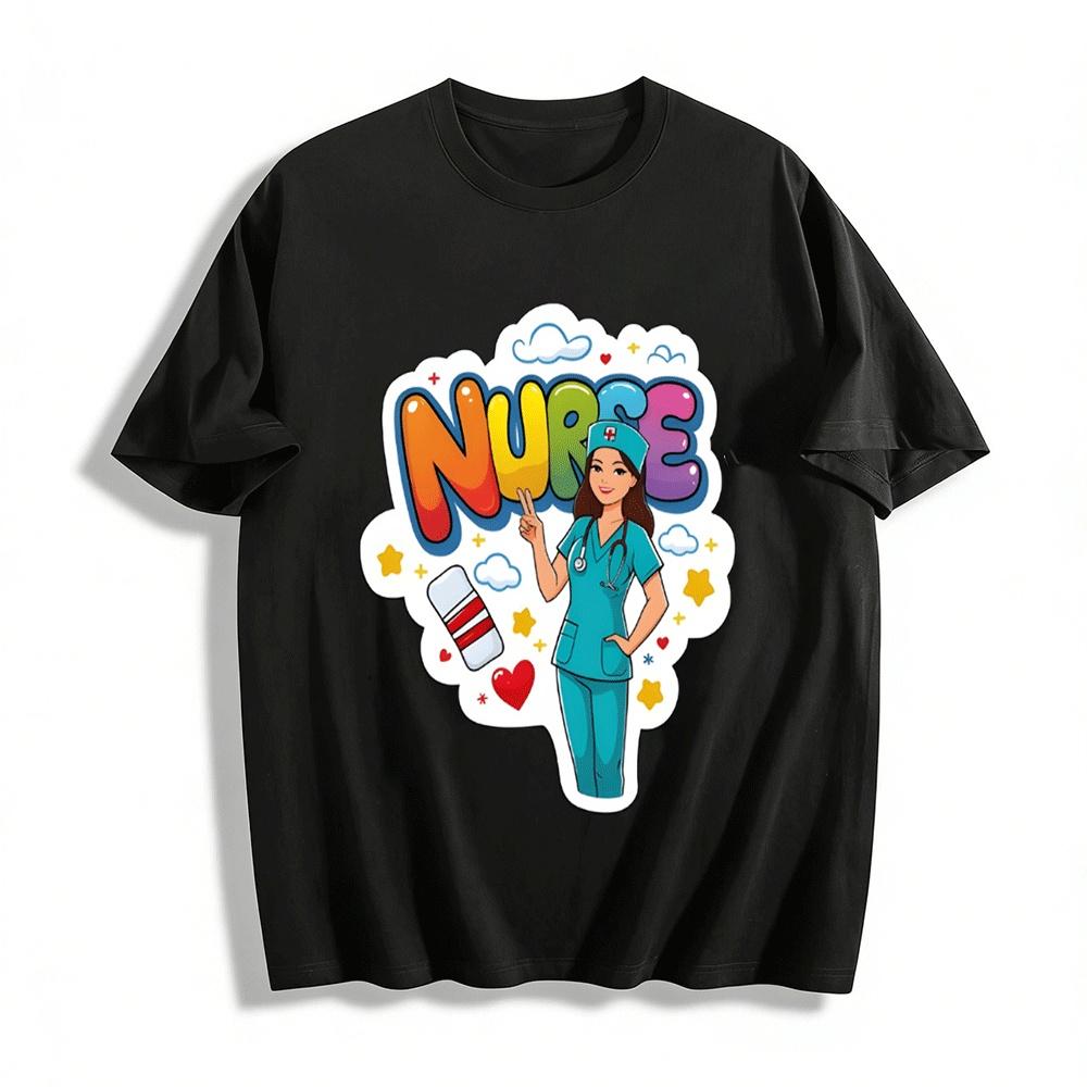 Fun Nurse Themed Print Casual Top For Healthcare Workers Pure cotton T-shirt XXS