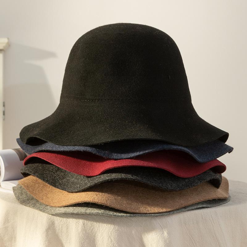 NEW Fedora Hat Women's Autumn Wave Curled English Retro Versatile Fisherman Hat Fashion Hepburn Woolen Top Hat