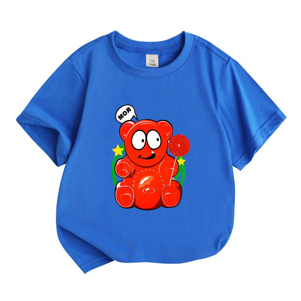 Kids Boys Girls Crew Neck Short Sleeve 100% Cotton T-Shirt Cute Glossy Red Gummy Bear Print Casual Lightweight Soft Summer Daily Tees for Children