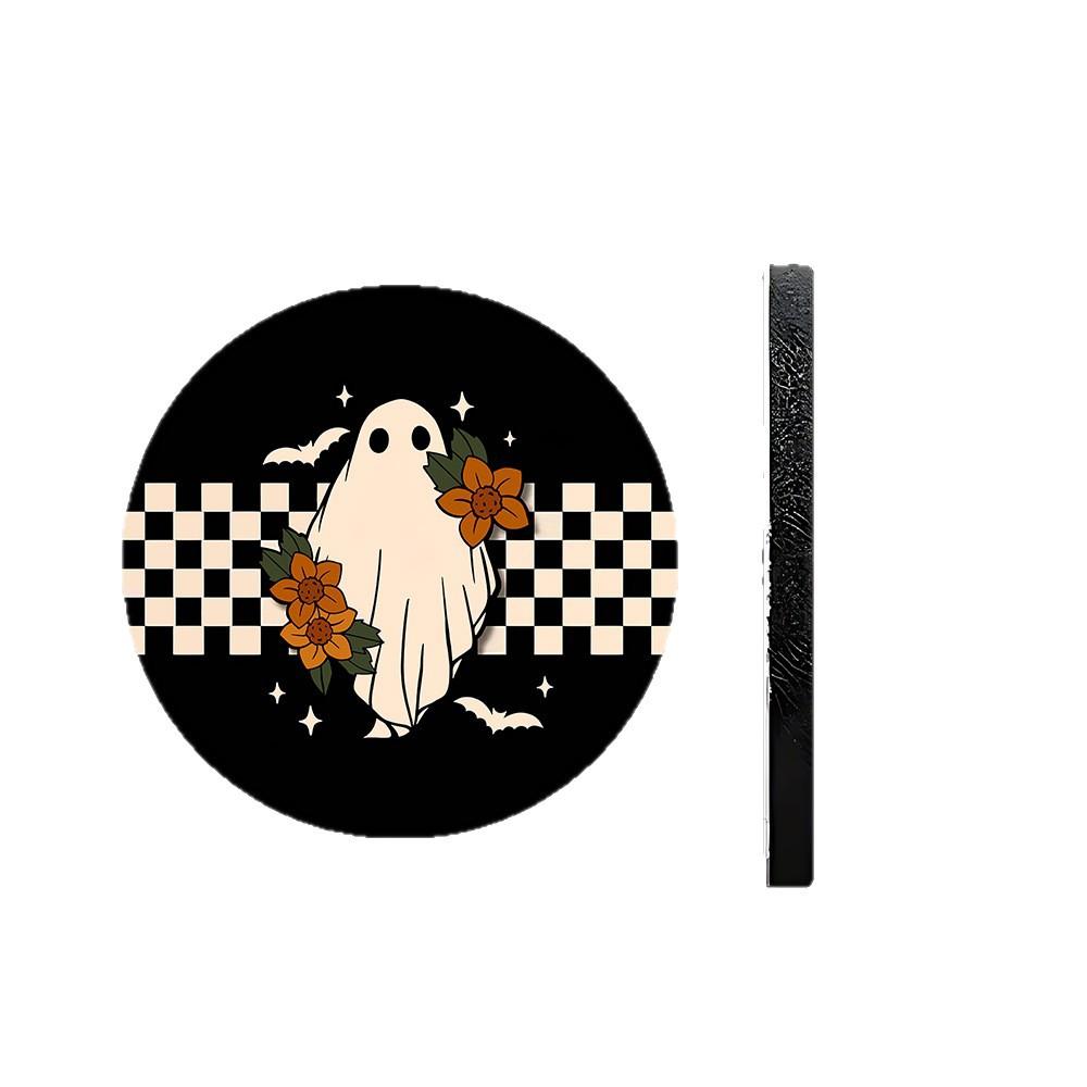 2PCS Ghost Pattern Car Personalized Water Cup Mat Stand Anti Slip Mat Bottle Stand Cup Stand Car Interior Anti Slip Cup Stand